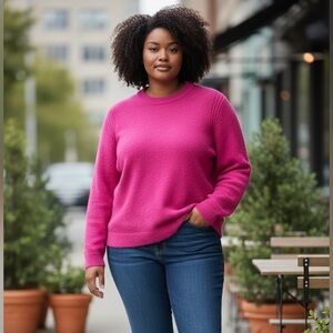 a new day Bright Fuchsia Knit Crewneck Sweater